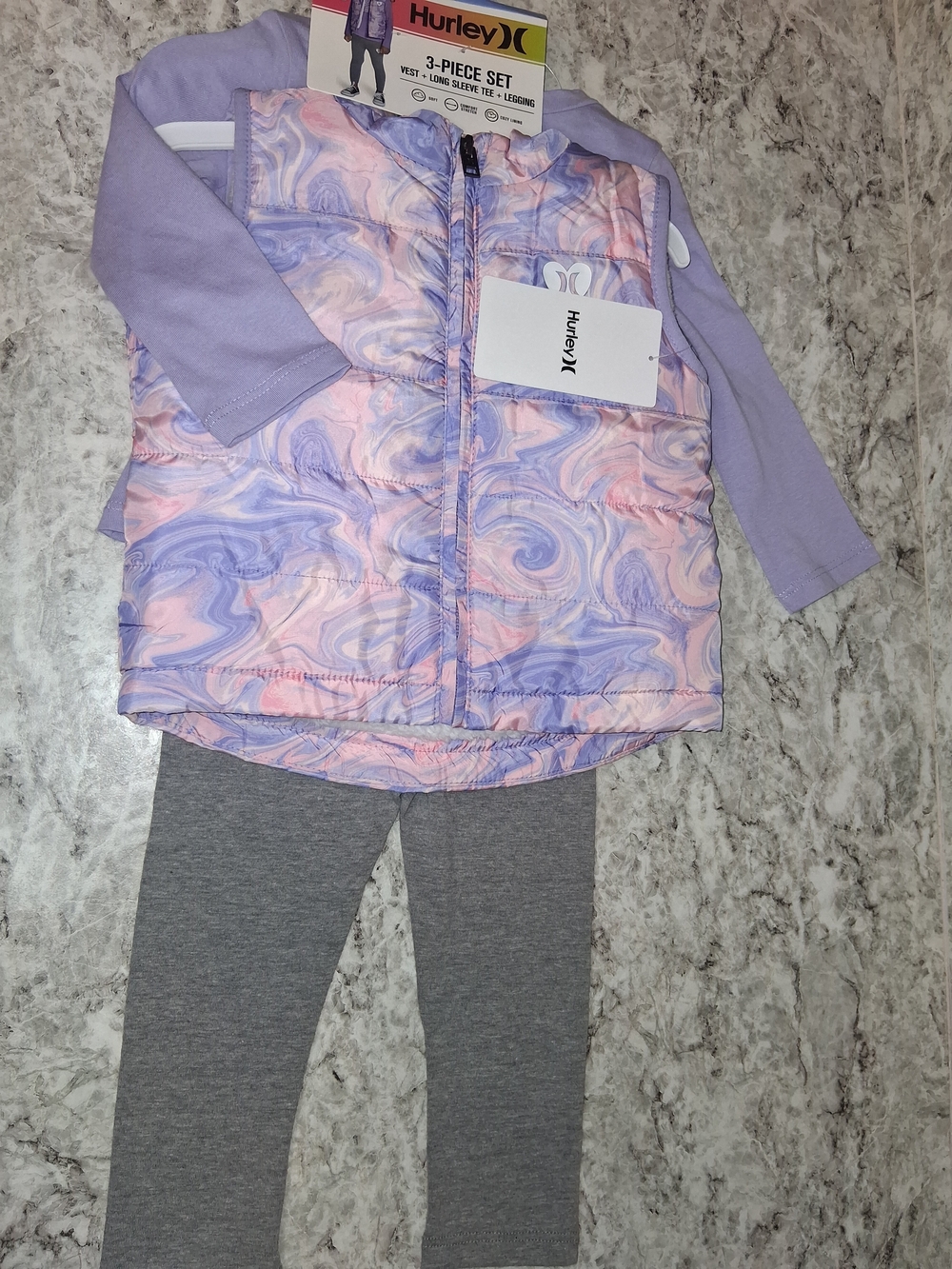 Hurley Girls' Lavender Swirl Puffer Vest Set